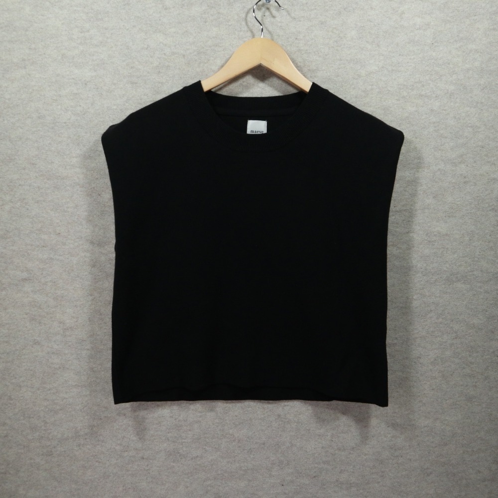 Maeve Sweater Vest S Black Minimalist Modern Knit Sleeveless Crew Neck Top